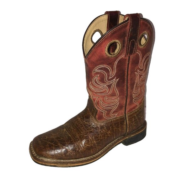 Smoky Mountain Kids Size 2 Western Cowboy Boot Brown Leather Square Toe 3919C - Picture 1 of 11